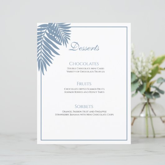 Menu Dessert Personnalisable Blue Palm Mariage 8,5 (Debout devant)