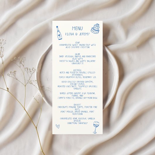 Menu Dessin écrit à la main Scribble Mariage bleu