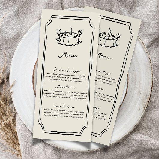Menu Dessiné à la Main pour un Dîner de Mariage Fa
