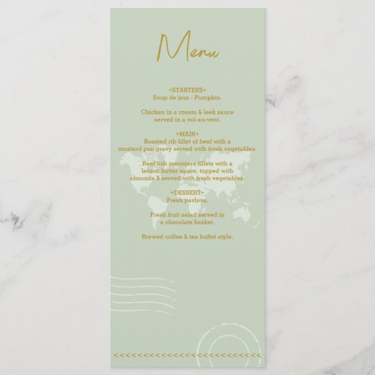 Menu Destination Mariage Monde Passport Sage Vert Or (Devant)