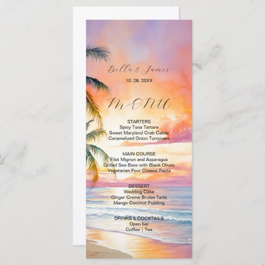 Menu Destination Sunset Beach Wedding (Devant / Derrière)