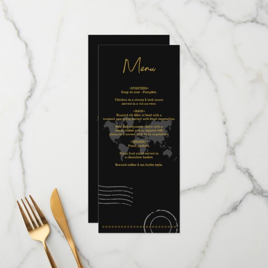 Menu Destination Wedding World Passport Black Gold (Devant/Arrière en situation)