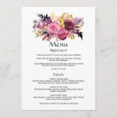 Menu Détails de l'invité rose, violet, noir et or Flora (Devant)