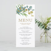 Menu Détails de mariage de branche dorée d'eucalyptus r (Debout devant)