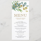 Menu Détails de mariage de branche dorée d'eucalyptus r (Devant)