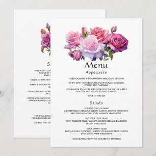 Menu Détails pour les invités d'un mariage floral rose