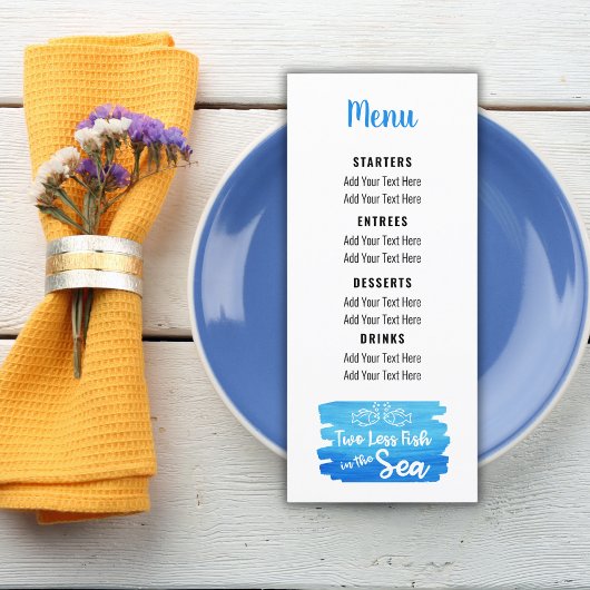 Menu Deux poissons en moins dans la mer Plage mariage