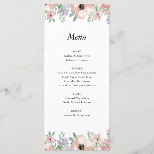 Menu d'événement floral pastel élégant (Devant)