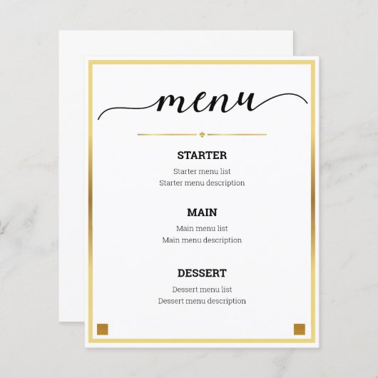 Menu d'événement Minimum Design Gold Border Mariag (Devant / Derrière)
