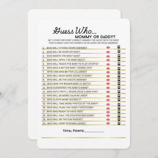 Menu Devinez Qui- Maman ou Papa Jeu (Devant / Derrière)