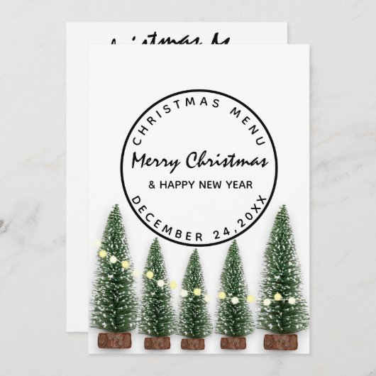 Menu d'hiver de vacances de Noël Arbre vert clair (Devant / Derrière)
