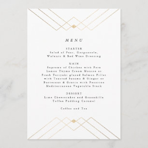 Menu Diamant Or Blanc Géométrique Mariage Gatsby