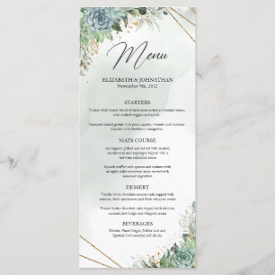 Menu dîner à cadre doré eucalyptus succulent vert