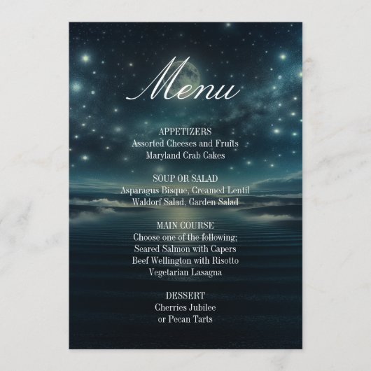 Menu Dîner | Bleue Lune étoilée (Devant)