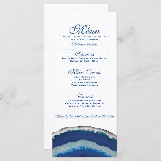 Menu Diner | Blue Agate bruiloft receptie (Voorkant / Achterkant)