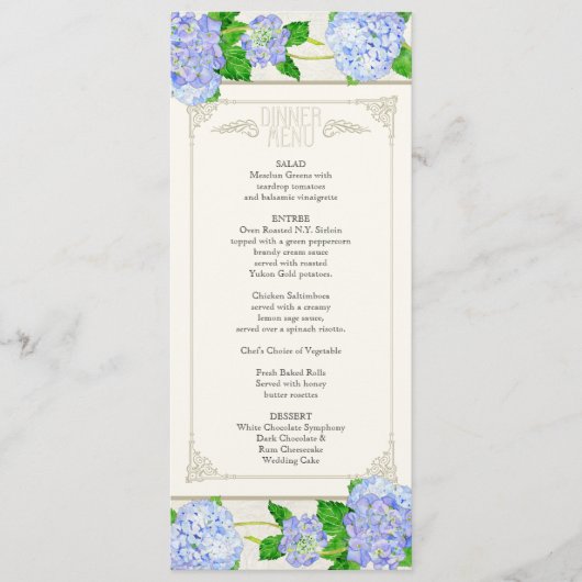 Menu Dîner - Blue Hydrangea dentelle Floral Forme (Devant)