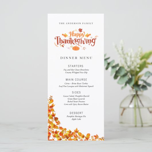 Menu Dîner bon thanksgiving (Debout devant)