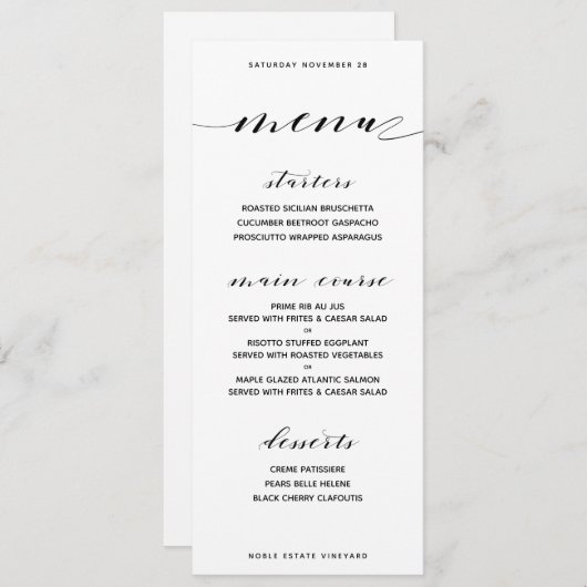 Menu Dîner Classique Personnalisable (Devant / Derrière)