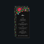 Menu Dîner d'accueil coloré mexicain à la broderie<br><div class="desc">Ce beau menu mariage coloré est facile à modifier les zones de texte,  une broderie mexicaine colorée et moderne,  et le long format maigre qui est facile à coller dans des serviettes pliées.</div>