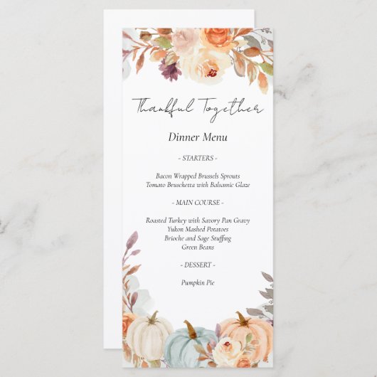 Menu Dîner d'action de grâces (Devant / Derrière)