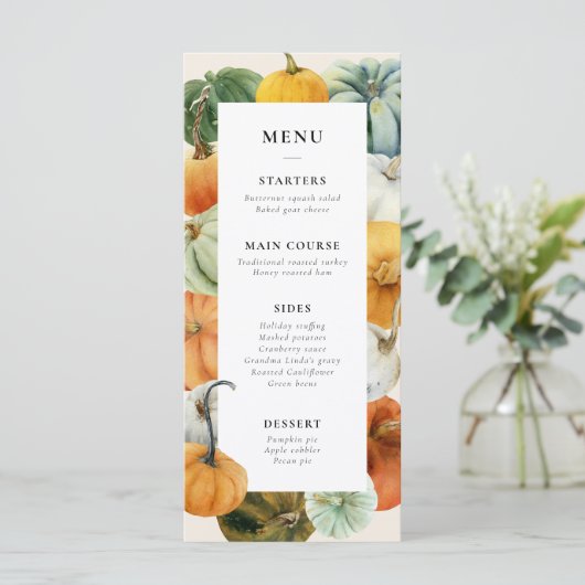 Menu Dîner d'action de grâces aux couleurs Citrouilles  (Debout devant)