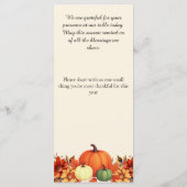 Menu Dîner d'action de grâces Message de grâce (Dos)