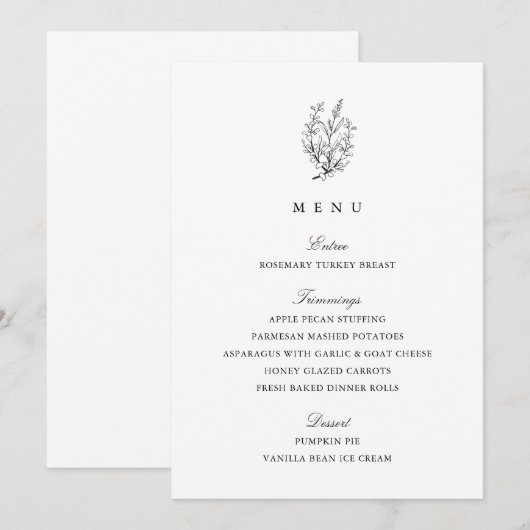 Menu Dîner d'action de grâces noir et blanc (Devant / Derrière)