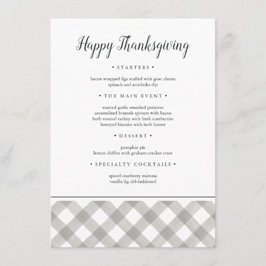 Menu Dîner d'action de grise et blanche rustique (Devant)