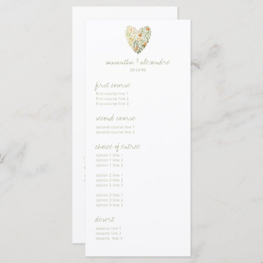 Menu Dîner & Danser Floral Verdure Réception de mariage (Devant / Derrière)