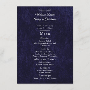 Menu Dîner de bienvenue élégant bleu marine blanc