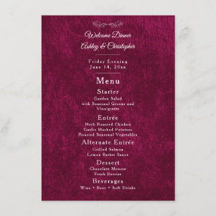Menu Dîner de bienvenue élégant en velours bordeaux bla