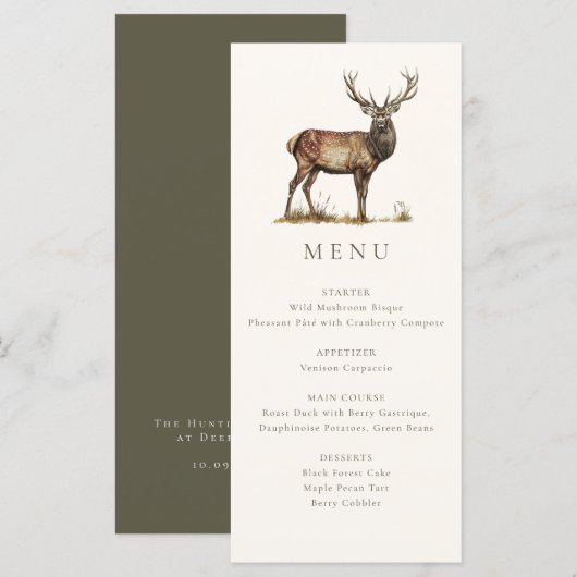 Menu Dîner de chasse élégant et rustique Cerf Biche aut (Devant / Derrière)