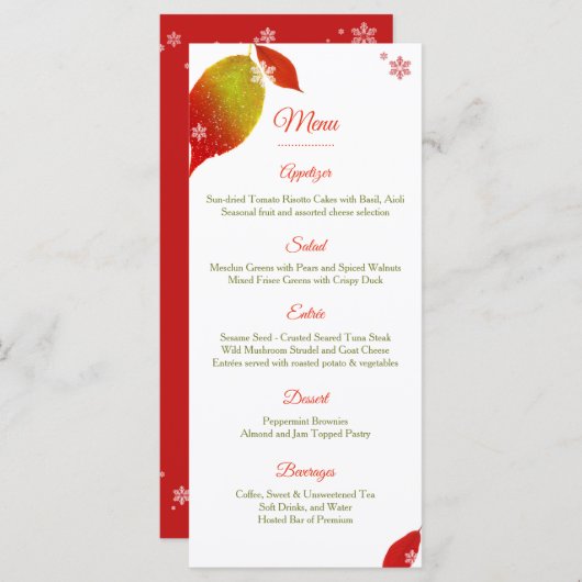 Menu Dîner de fête de vacances de Noël de feuille (Devant / Derrière)