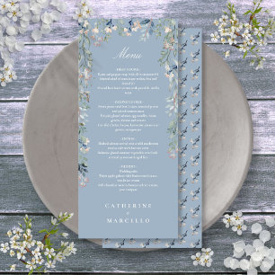 Menu Dîner de mariage aux fleurs sauvages bleu poussiér