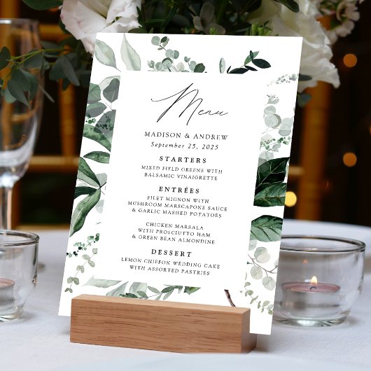 Menu Dîner de mariage dans une verdure abondante