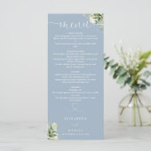 Menu Dîner de mariage écriture coeur verdure bleu pouss (Debout devant)