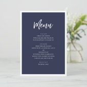 Menu Dîner de mariage moderne Navy. Simple bleu minimal (Debout devant)