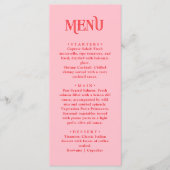 Menu Dîner de mariage rétro moderne rose et rouge (Devant)