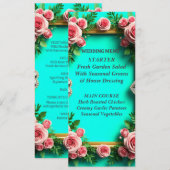 Menu Dîner de mariage romantique Turquoise Rose rose 🌸 (Devant / Derrière)