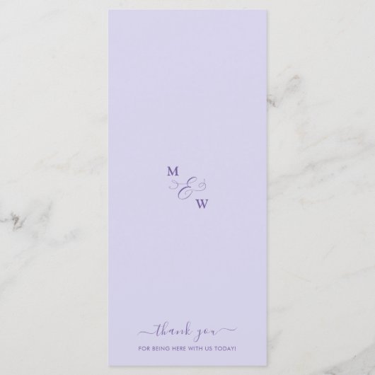 Menu Dîner de Mariage romantique violet Whimsical (Dos)