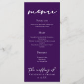 Menu Dîner de Mariage Royal Purple White Typography (Devant)