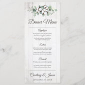 Menu Dîner de mariage rustique à la capsule de coton du (Devant)