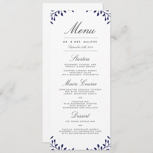 Menu Dîner de mariage secret - Marine (Devant / Derrière)