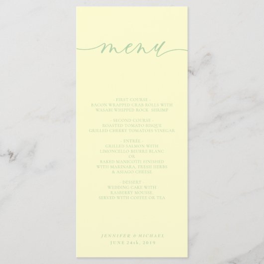 Menu Dîner de mariage simple avec crème de pistache (Devant)
