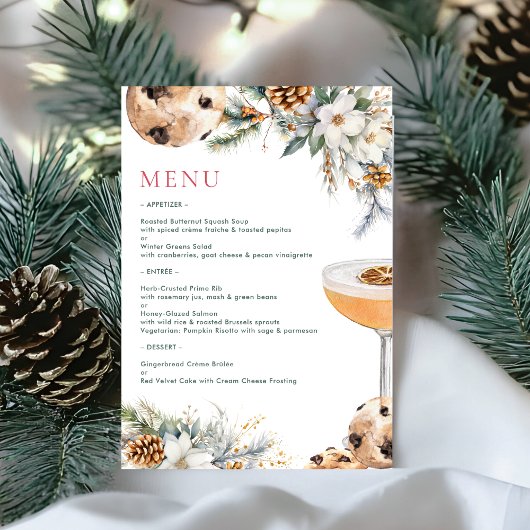 Menu Dîner de Noël de Fête de Cocktail & Fleurs d'Hiver