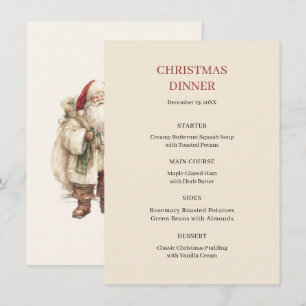 Menu Dîner de Noël du Père Noël vintage à l'aquarelle
