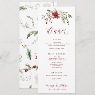 Menu Dîner de Noël élégant à l'aquarelle festive