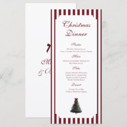 Menu Dîner de Noël élégant arbre aquarelle rouge vert