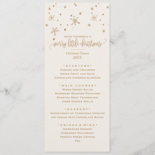 Menu Dîner de Noël Gold et Ivy Snowflake (Devant)