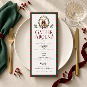 Menu Dîner de Noël Ourson Tartan Personnalisé